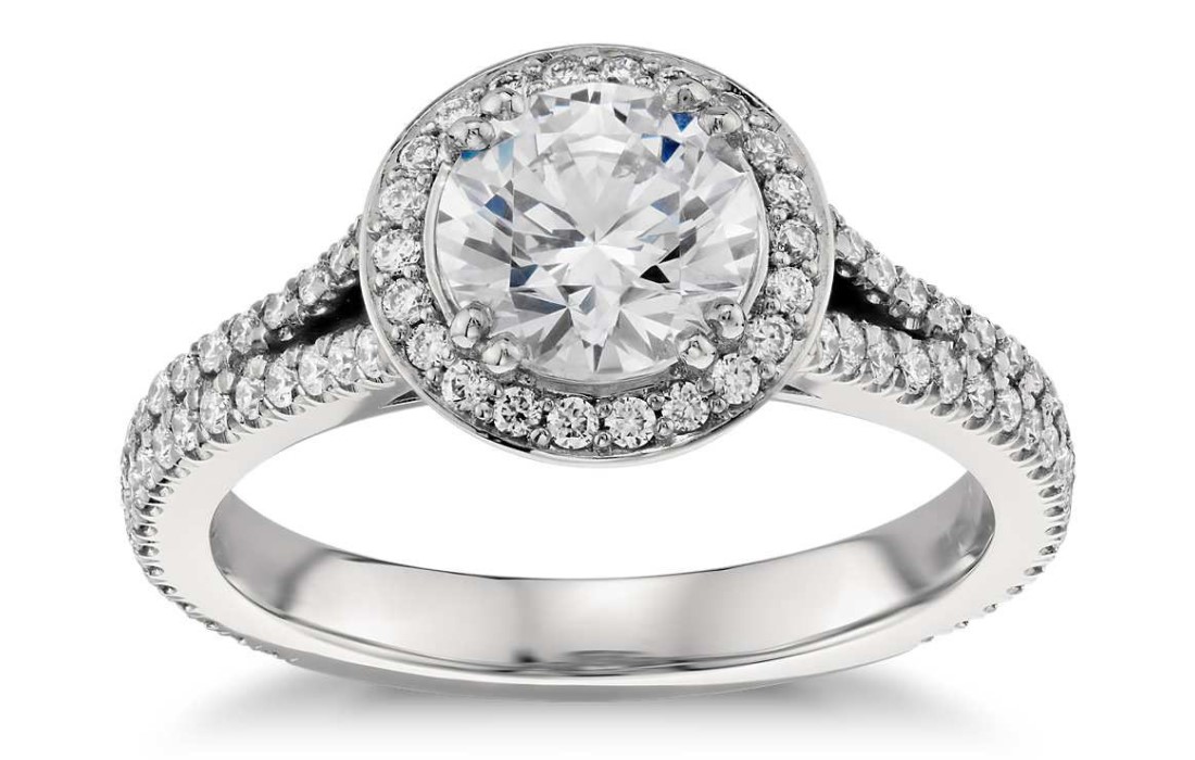 Halo Split Shank Engagement Ring