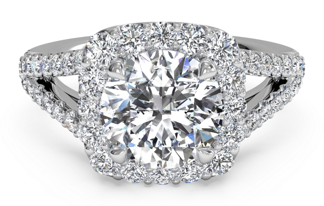 Halo Split Shank Engagement Ring