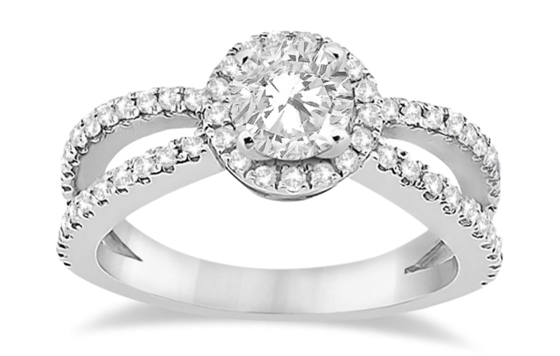 Halo Split Shank Engagement Ring